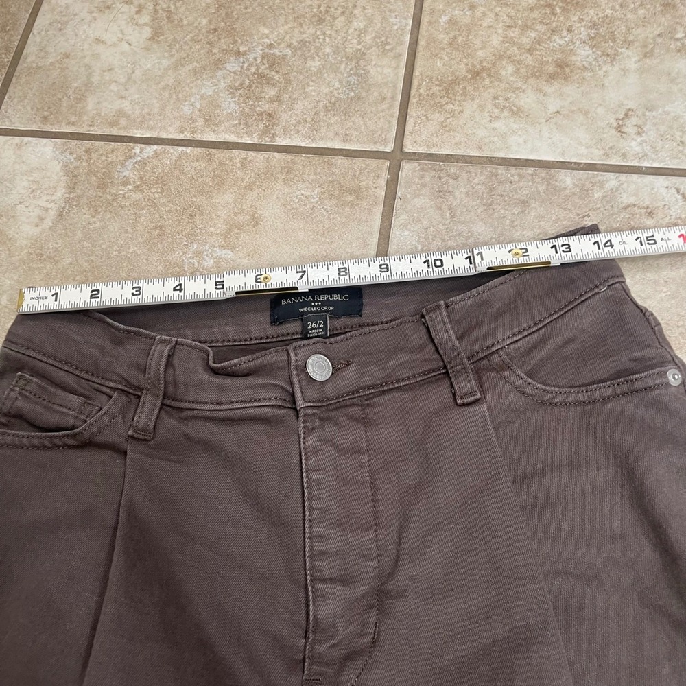 Banana Republic Womens Wide Leg Crop Pants‎ Size 26/2 Brown Raw Hem Casual - Picture 3 of 7